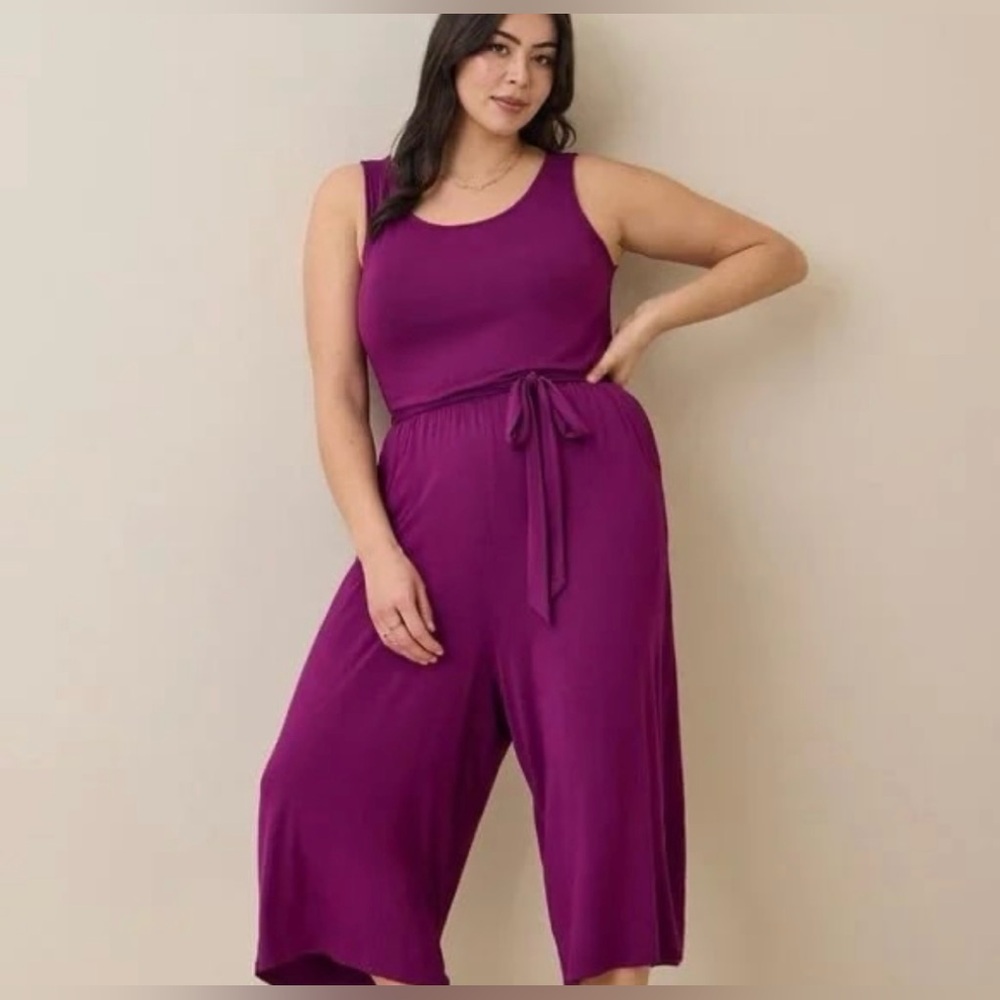 Sleeveless Magenta Jumpsuit with Tie Waist